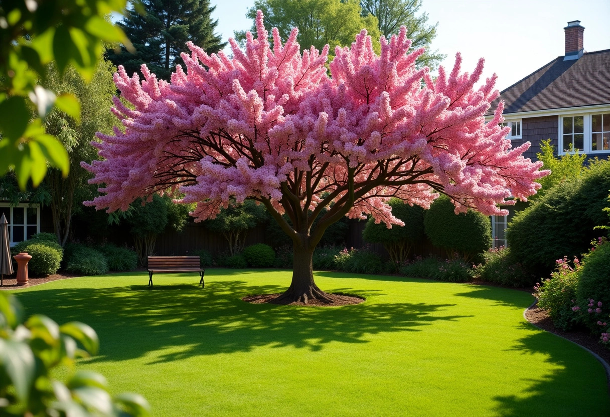 arbre fleurs roses